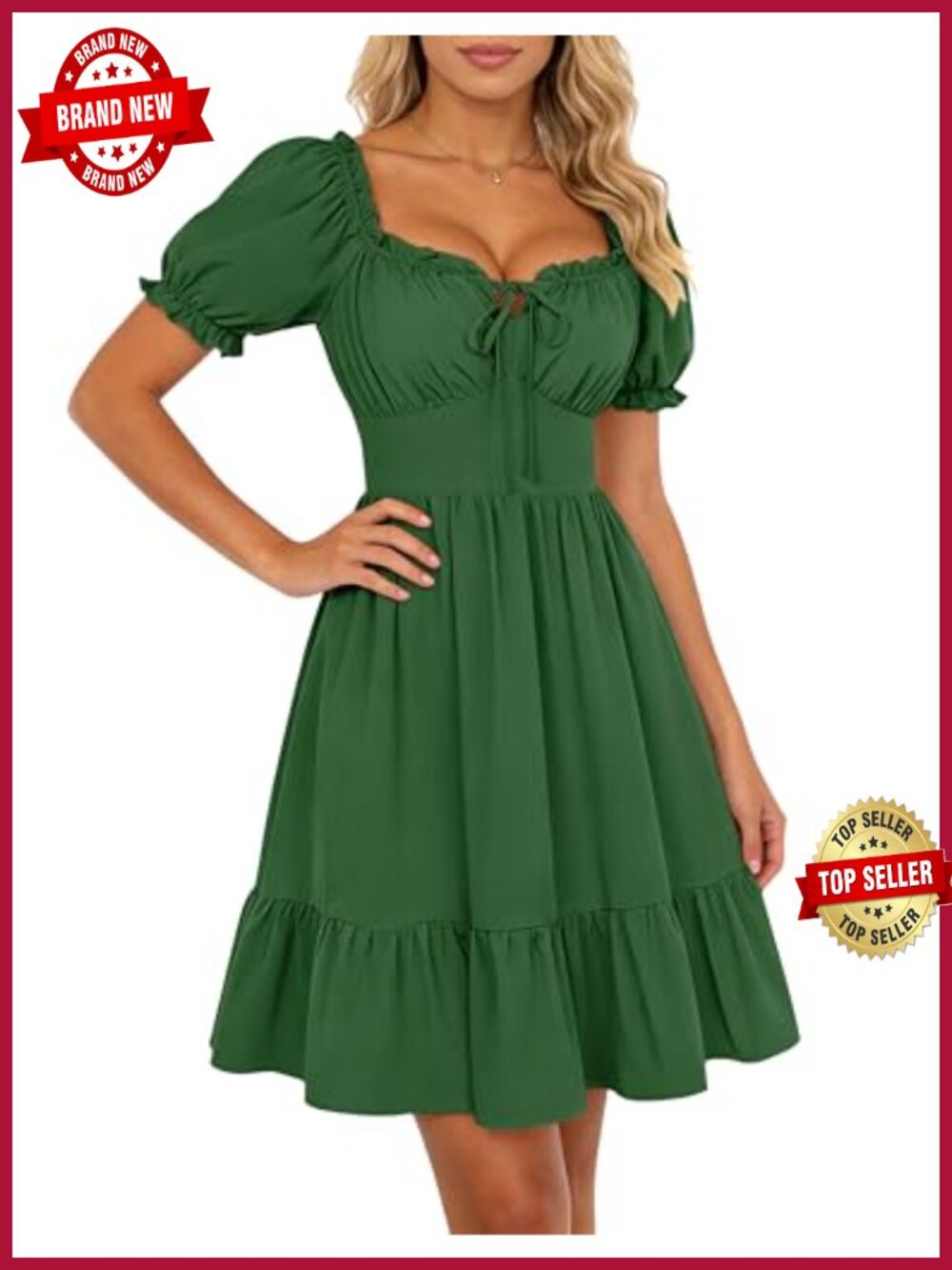 Corset Mini Dress Puff Sleeve Square Neck Babydoll Cottagecore Summer Dress